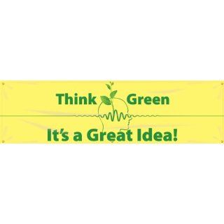Accuform Signs MBR705 Reinforced Vinyl Motivational Safety Banner "Think Green It's A Great Idea" with Metal Grommets and Graphic, 28" Width x 8' Length, Green on Yellow Industrial Warning Signs