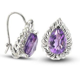 CleverEve Luxury Series Sterling Silver Swirl Edge Pear Shape Leverback Earrings w/ Natural Genuine Amethyst Stones 5.39 ct tw CleverEve Jewelry