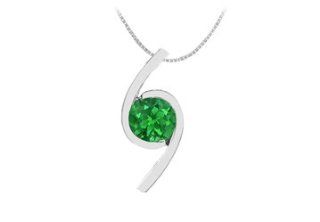 Polished 14K white Gold with Round Natural Emerald Pendant 0.50 Carat TGW Fine Jewelry Vault Jewelry