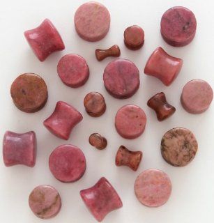PAIR of Organic Natural Pink Rhodochrosite Stone Plugs   0G / 8MM 
