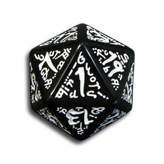 1 (One) Single d20   Q Workshop Carved Elvish / Elven d20 Dice / Die (Black & White) Toys & Games