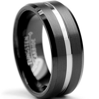 Oravo Beveled Edge Double Groove 8 mm Comfort Fit Mens Black Tungsten