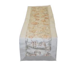 Violet Linen Emerald Embroidered Peach Ribbon Design Table Runner