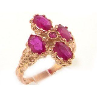 9K Rose Gold Womens Luxury English Large Vibrant Ruby Ring   Finger Sizes 5 to 12 Available Right Hand Rings Jewelry