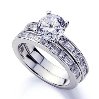 Double Accent Sterling Silver Diamond Wedding and Engagement Ring
