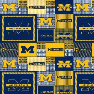 60'' Wide Collegiate Fleece University of Michigan Allover Blue/Yellow Fabric By The Yard