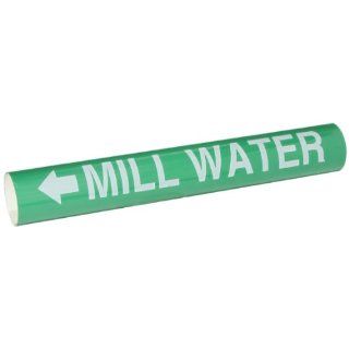 Brady 5725 II 2 1/2"   7 7/8" Outside Pipe Diameter, B 689 PVF Over Laminated Polyester, White On Green Color High Performance Wrap Around Pipe Marker, Legend "Mill Water" Industrial Pipe Markers