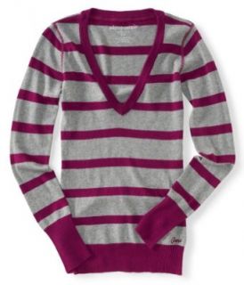 Aeropostale Juniors Stripe V Neck Knit Sweater 689 Xs