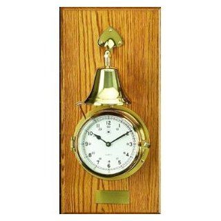 Brass Quartz Striking Clock w/ Bell on Oak   Wall Clocks