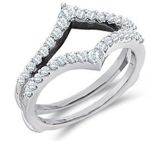 Diamond Engagement Ring Guard 14k White Gold Wedding Band (1/2 Carat) Jewel Tie Jewelry