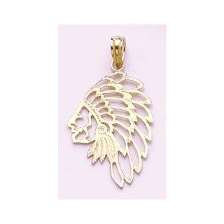 14k Gold Necklace Charm Pendant, American Indian Chief Profile Cut out Million Charms Jewelry