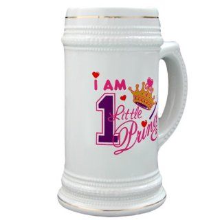Stein (Glass Drink Mug Cup) I Am One Little Princess with Crown Wand and Hearts  Beer Mugs  