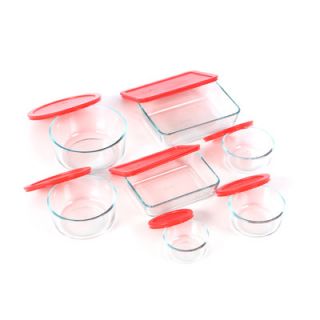 Pyrex 14 Piece Bakeware/Cookware Set with Red Plastic Covers