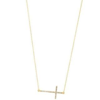 14K Yellow Gold Diamond Sideways Cross Necklace Chain 18" 0.25ct Pendants Jewelry