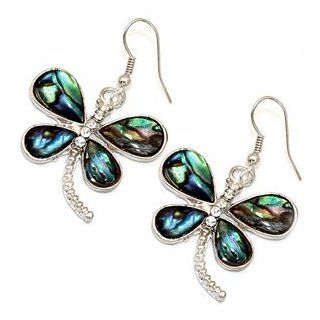 Dragonfly with Paua(Abalon) Shell and CrystalEarrings Jewelry