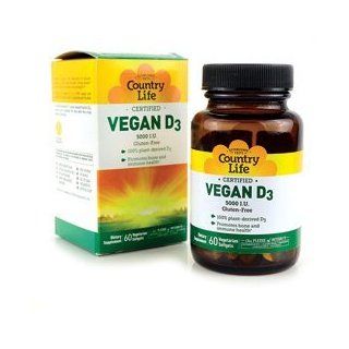 Country Life Vegan Vitamin D3 5000 IU, Vegetarian Softgels   60 Count, 3 Pack Health & Personal Care