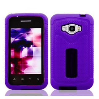 LG Optimus Elite LS696 LS 696 Fusion Hybrid 2 in 1 Combo Solid Purple Silicone Skin Gel with Black Hard Snap On Protective Cover Case Cell Phone Cell Phones & Accessories