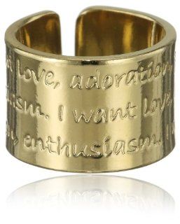 Mercedes Salazar Embossed with Magical Words Gold Plated Bronze Adjustable Ring Jewelry