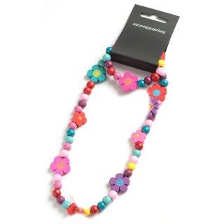 TOC Childrens Multi Colour Flower Wooden Bead Necklace & Bracelet Set Jewelry
