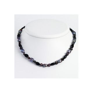 Jewelryweb Botswana Agate Grey Lt. Blue Cult. Pearl Necklace 19 Inch