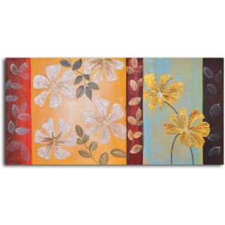 My Art Outlet Hand Painted Silver to Gold Flowers Oil Canvas Art