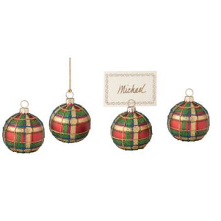 October Hill Plaid Ball Glass Ornament and Place Card Holder (Set of 4