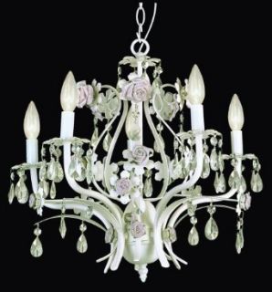 Trans Globe KDL 703 YLW Five Light Kids Chandelier   White Roses, White/Yellow Finish with Crystal Glass   Ceiling Pendant Fixtures  