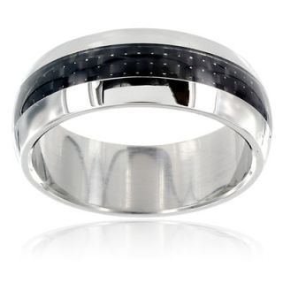 West Coast Jewelry Stainless Steel Domed Carbon Fiber Inlay Ring