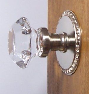 Perfect Reproduction Six Point Princess Old Town 24% Lead Crystal French Door Knob Sets with Brushed Nickel Over Solid Brass 3" Egg & Dart Rosettes.   Doorknobs  