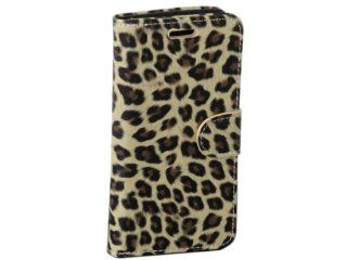 PU Leather Leopard Book Wallet Stand Case Cover for HTC One M7 Yellow Cell Phones & Accessories