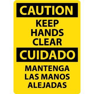 NMC ESC707RB Bilingual OSHA Sign, Legend "CAUTION   KEEP HANDS CLEAR", 10" Length x 14" Height, Rigid Plastic, Black On Yellow Industrial Warning Signs