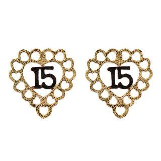 14k Yellow and Rose Gold, Quinceanera 15 Anos Heart Stud Screw Back Earring Jewelry
