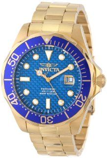 Invicta Men's 14357 Pro Diver Blue Carbon Fiber Dial 18k Gold Ion Plated Stainless Steel Watch at  Men's Watch store.