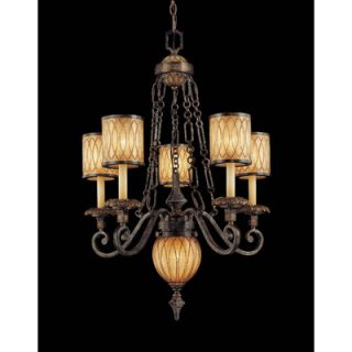 Terraza Villa Six Light Chandelier in Aged Patina with Gold Leaf