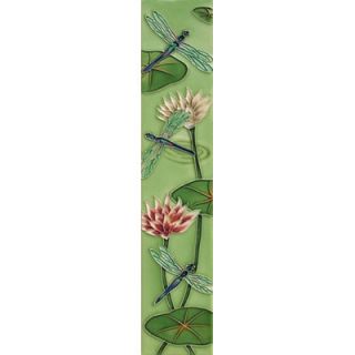 EnVogue 16 x 3 Dragonflies with Louts Flower Art Tile in Green