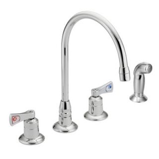 Moen M Dura Double Handle Widespread Kitchen Faucet with Spray