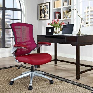 LexMod Attainment Office Chair with Burgundy Mesh Back and Leatherette Seat   Adjustable Home Desk Chairs