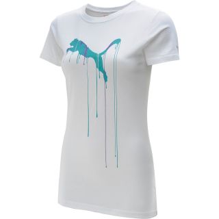 PUMA Womens Dripping Cat Short Sleeve T Shirt   Size Medium, White/blue