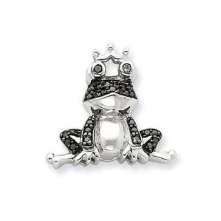 Jewelryweb Sterling Silver Black Diamond Frog Prince Pendant
