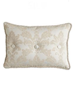 Damask Pillow w/ Silk Button Detail, 14 x 20