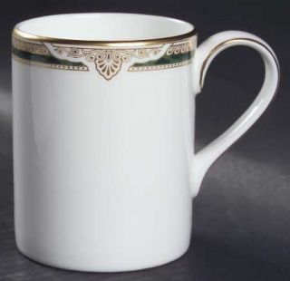 Royal Doulton Forsyth Mug, Fine China Dinnerware   Bone,Green Band,Gold Design O