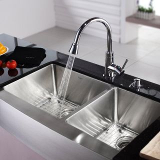35.875 x 20.75 Farmhouse Double Bowl Kitchen Sink with Faucet and
