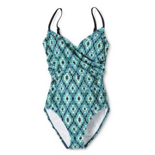 Womens 1 Piece Printed Swimsuit  Blue M
