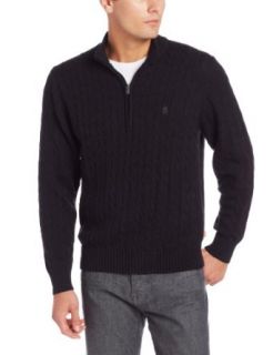 IZOD Men's Long Sleeve Solid 1/4 Zip Cable Sweater, Black, Small at  Mens Clothing store