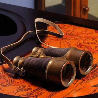 Old Modern Handicrafts Binocular with Leather Overlay in Wood Box