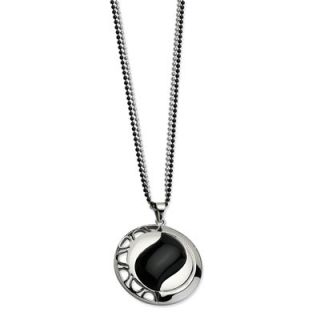 Steel Polished and Black Onyx PendantDouble Chain Necklace   24 Inch