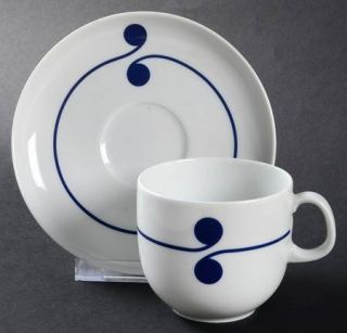 Arzberg Colon Blue Flat Cup & Saucer Set, Fine China Dinnerware   Blue Ring/Dots