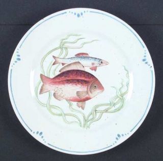 Fitz & Floyd La Mer Salad Plate, Fine China Dinnerware   Blue Band,Various Fish