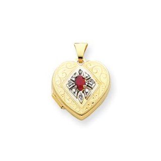 14k Ruby and .03ct. Diamond 18mm Heart Locket   JewelryWeb Jewelry