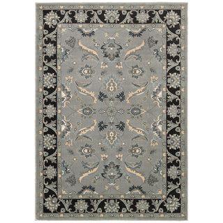 Traditional Grey And Black Rectangle Rug (79 X 99)